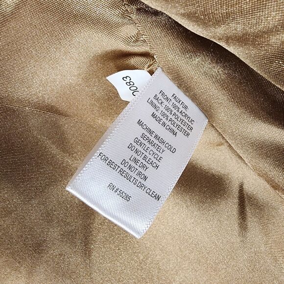 Express Faux Fur Vest Brown Tan Beige Faux Leather Trim Pockets Size Large - Picture 4 of 6